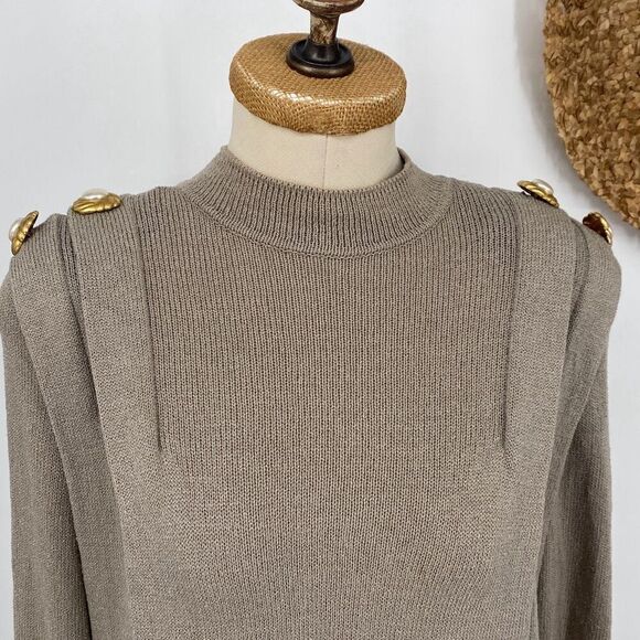 Vintage Antonella Preve New York M Santana Knit Midi Dress Embellished Beige 80s - Picture 5 of 15